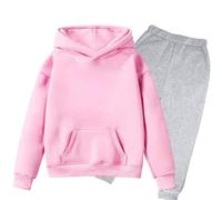 Conjunto genérico para niño y niña, manga larga, letra impresa ligera, con capucha, sudadera, pantalones largos lisos, ropa informal, corpiño (11-12 años)