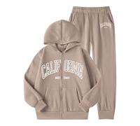 Conjunto genérico para niños, otoño e invierno, chándal con letra impresa caliente, forro y pantalón Jogger para niño, niña, ideal para todas las estaciones cómodas, khaki, 5-6 años)