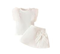 Conjunto genérico para niños y niñas sin mangas costillas camiseta alta pajarita mifalda falda tul casual ropa blusa (White, 12-18 months)