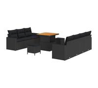 Conjunto genérico para sofá de jardín de 10 piezas, color negro con cojín | Poly Rattan Tele, Mesa Altura Regulable, Almacenamiento Integral, Uso Exterior