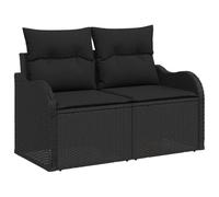 Conjunto genérico sofá jardín 6 piezas negro poli Rattan | Mesa de vidrio templado incluida, cojín de poliéster con cremallera, diseño modular sin herramientas