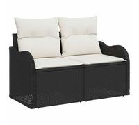 Conjunto genérico sofá jardín 6 piezas negro poli Rattan | Mesa de vidrio templado incluida, cojines de poliéster con cremallera, diseño modular sin herramientas