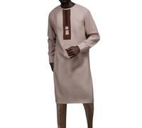 Conjunto genérico tradicional africano hombre estilo étnico bordado manga larga cuello redondo dos piezas casual Celebración diaria cultural única moderna, Brun-B, XL