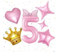 Conjunto Globos Cumpleaños, 7 Piezas Globo de 5 Años Rosa Globos Aluminio Estrella, Corazón Rosa, Amor, Lazo Para Cumpleaños Infantil, Fiesta Temática