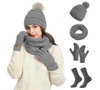 Conjunto Gorro Bufanda y Guantes Mujer Set de Cuatro Piezas con Sombrero Bufanda Guantes y Calcetines para Mujeres en Invierno