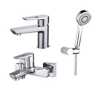 Conjunto grifo de bañera y ducha Cersanit Mille S951-006, grifo para lavabo Cersanit Mille S951-045, S951-022
