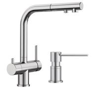 Conjunto grifo de cocina Blanco Fontas-S II 525199, dispensador de líquidos Blanco Lato 525809