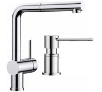 Conjunto grifo de cocina Blanco Linus-S 512402, dispensador de líquidos Blanco Lato 525808