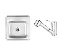 Conjunto grifo de cocina Deante Narcyz BDN_071M, fregadero de acero Deante Techno ZMU_0100