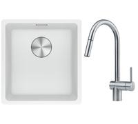 Conjunto grifo de cocina Franke Atlas 115.0590.047, fregadero de granito Franke Maris 125.0687.251