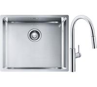 Conjunto grifo de cocina Franke Pescara L Slide-In 115.0538.940, fregadero de acero Franke Box 127.0453.656