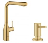 Conjunto grifo de cocina Grohe Essence 30270GN0, dispensador de líquidos Grohe Cosmopolitan 40535GN0