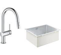 Conjunto grifo de cocina Grohe Minta 31358002, fregadero de acero Grohe K700 31574SD1