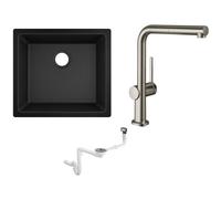 Conjunto grifo de cocina Hansgrohe Talis M54 72809800, fregadero de granito Hansgrohe S 51 43431170, 43921800