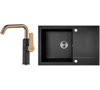 Conjunto grifo para lavabo Kuchinox Alanis BQI825D, fregadero de granito Kuchinox Hunter SBU711T