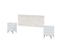 Conjunto habitación matrimonio color blanco estilo nórdico (cabecero + 2 mesitas + cómoda)