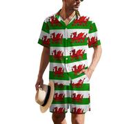 Conjunto hawaiano de banderas de dragón galés para hombre, conjunto casual con botones y pantalones cortos, 2 piezas, Multicolor, S