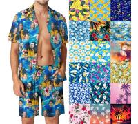 Conjunto hawaiano personalizado para hombre con foto de cara, trajes personalizados de 2 piezas para hombre, camisa de manga corta y pantalones cortos, traje tropical con estampado de flores, botones