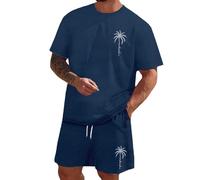 Conjunto Hombre 2 Piezas Verano Casual Playa Algodón Chandal Hombre Completo Conjunto Verano Camiseta y Bermudas Transpirable Moda Caballero Fresco Suave Estilo para Fútbol Baloncesto Tenis Jogging