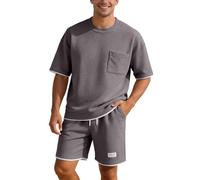 Conjunto Hombre de Dos Piezas de Punto Ligero para Verano, Ideal para Ocasiones Informales y con Mangas Cortas, climas cálidos. (Coffee, L)
