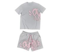 Conjunto Hombre Mujer Estampado Camiseta de Manga Corta Pantalones Cortos Hip Hop Y2K Chándal Conjunto Hombre Mujer de 2 Piezas Traje de Jogging de Verano