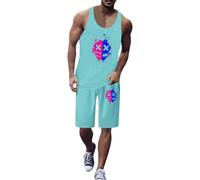 Conjunto Hombre Verano,Conjunto de 2 Piezas para Hombre Chaleco Informal Pantalones Cortos Transpirable elástico cómodo para Verano y Primavera para Uso Diario con Degradado de Color a Juego