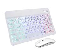 Conjunto Inalámbrico de Teclado y Ratón Iluminado para Tablet y Teléfono | Diseño Compacto Portátil, Retroiluminación Tricolor Recargable, Uso en Oficina y Hogar, Color Blanco