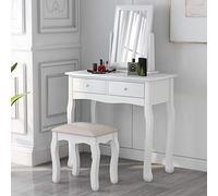 Conjunto infantil con espejo y taburete, mesa de maquillaje blanca para niñas, adorable tocador para niñas pequeñas y jóvenes