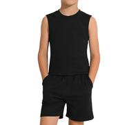 Conjunto infantil corto y pantalón liso para uso diario en primavera y verano ropa cómoda de niño fácil de cuidar y ajuste para días activos Movimiento Libre sin Restricciones para Crecer Feliz