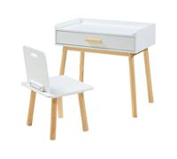 [en.casa] Conjunto Infantil de 1 Mesa y 1 Silla Skjervøy con Cajón Juego Elegante de 2 Piezas para Niños y Niñas Madera de Pino - Natural/Blanco