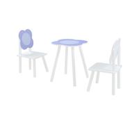 [en.casa] Conjunto Infantil de Mesa y 2 Sillas Simrishamn Respaldo con Diseño Floral Juego Elegante de 3 Piezas para Niños Madera de Pino - Blanco/Lila