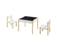 [en.casa] Juego de Mesa y 2 Sillas para Niños Smedjebacken Conjunto Infantil de 3 Piezas con 2 Tableros de Pizarra Mesa con 4 Compartimentos MDF Pino 50 x 62 x 62 cm - Blanco/Natural