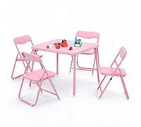 Conjunto Infantil De Mesa y 4 Sillas Plegables, Escritorio Para Niños Con Asientos Acolchados De PU, Estructura De Metal Resistente, Mesa De Actividades Para Jugar, Estudiar y Comer, Ahorro De Espacio