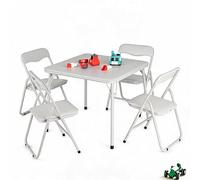 Conjunto Infantil De Mesa y 4 Sillas Plegables, Escritorio Para Niños Con Asientos Acolchados De PU, Estructura De Metal Resistente, Mesa De Actividades Para Jugar, Estudiar y Comer, Ahorro De Espacio