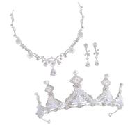 Conjunto Infantil de Tiara, Collar y Pendientes con Gemas para Niña | Aleación de Zinc y Rhinestone, Tono Plata, Acabado Fino y Ajuste Cómodo para Fiestas y Cumpleaños