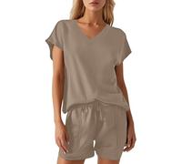 Conjunto informal de dos piezas con cuello en V y manga corta para mujer Toque Natural que Acompaña tu Estilo Diario