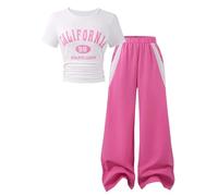 Conjunto Informal para niñas: Camiseta Manga Corta con Letras y Pantalones Cargo Rectos Holgados, Dos Piezas Jugar y moverse con Libertad.