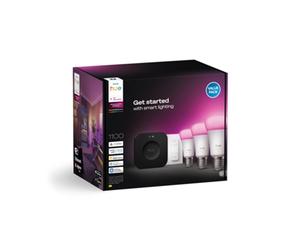 Conjunto Inicial PHILIPS Hue: 3 Bombillas Inteligentes E27 + Interruptor Dimmer + Hue Bridge Pro