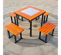 Conjunto Jardin Exterior Mesa y Sillas, 5 Piezas Mesa y Sillas Terraza Exterior con Tablero de Ajedrez de Acero Inoxidable y Orificios de Fijación, Para Porche, Piscina, Patio Y Jardín(Orange,B)