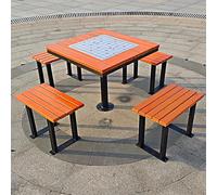 Conjunto Jardin Exterior Mesa y Sillas, 5 Piezas Mesa y Sillas Terraza Exterior con Tablero de Ajedrez de Acero Inoxidable y Orificios de Fijación, Para Porche, Piscina, Patio Y Jardín(Orange,A)