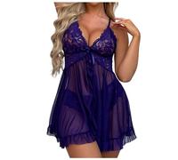 Conjunto Lenceria Mujer Sexy Erótico - Lencería Erótica para Mujer Falda Abierta Erótica Larga De Malla De Encaje con Lazo De Color Sólido Sexy (Purple XL)