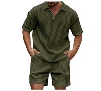 Conjunto Lino Hombre Conjunto Running Hombre Europeo Cocotero Estampado Deporte Casual Cuello Redondo Manga Corta Bolsillo Deporte Chándales Gimnasio Trajes Verano