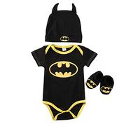 Conjunto Mameluco niño, bebé Niños Manga Corta Batman Romper Sombrero Zapatos y Calcetines Conjunto de Ropa de Tres Piezas (Manga Corta, 12-18 Meses)