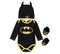 Conjunto Mameluco niño, bebé Niños Manga Corta Batman Romper Sombrero Zapatos y Calcetines Conjunto de Ropa de Tres Piezas (Manga Larga, 0-6 Meses)