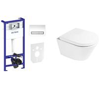 Conjunto marco empotrado con pulsador y junta Oltens Triberg 58300100, taza de inodoro Oltens Jog 42501000, 45101000