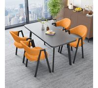Conjunto Mesa Comedor Rectangular Con 4 Sillas CombinacióN Mesa Y Sillas Comedor para El Ocio Tablero25 Mm Grosor CóModa Espuma Rebote Apto para El Hogar El SalóN Y El BalcóN gray + orange cloth
