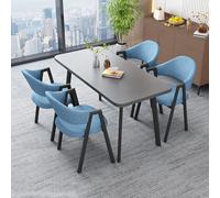 Conjunto Mesa Comedor Rectangular Con 4 Sillas CombinacióN Mesa Y Sillas Comedor para El Ocio Tablero25 Mm Grosor CóModa Espuma Rebote Apto para El Hogar El SalóN Y El BalcóN gray + blue cloth