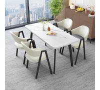 Conjunto Mesa Comedor Rectangular Con 4 Sillas CombinacióN Mesa Y Sillas Comedor para El Ocio Tablero25 Mm Grosor CóModa Espuma Rebote Apto para El Hogar El SalóN Y El BalcóN white + rice white