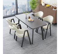 Conjunto Mesa Comedor Rectangular Con 4 Sillas CombinacióN Mesa Y Sillas Comedor para El Ocio Tablero25 Mm Grosor CóModa Espuma Rebote Apto para El Hogar El SalóN Y El BalcóN gray + rice white
