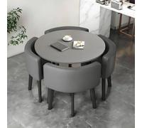 Conjunto Mesa Comedor Redonda 90 Cm para 4, 5 Piezas | Tablero MDF Efecto Mármol Sin Juntas, 4 Sillas Curvas De PU, Bordes Redondeados Para Espacios Pequeños